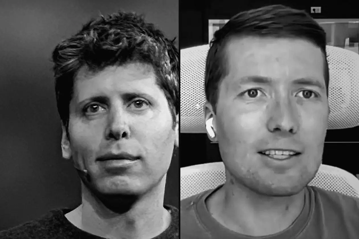 Black-and-white photos of OpenAI CEO Sam Altman, left, and Hugging Face CEO Clément Delangue, right.