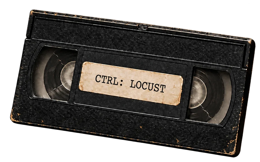A VHS cassette labelled CTRL: Locust.